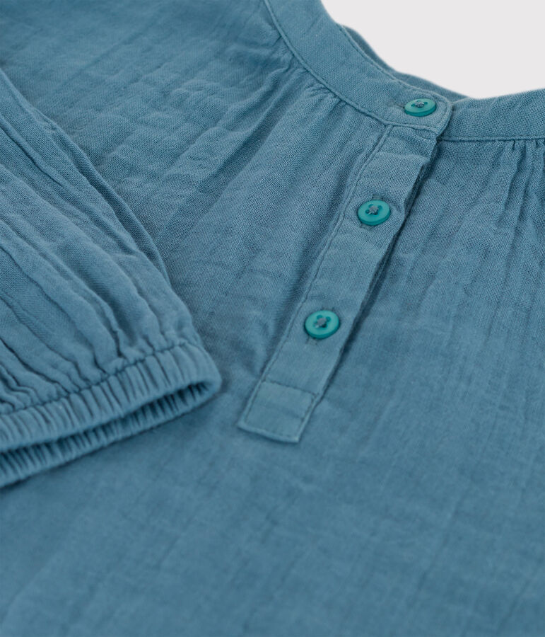 Blusa de gasa de algod&oacute;n de ni&ntilde;a azul