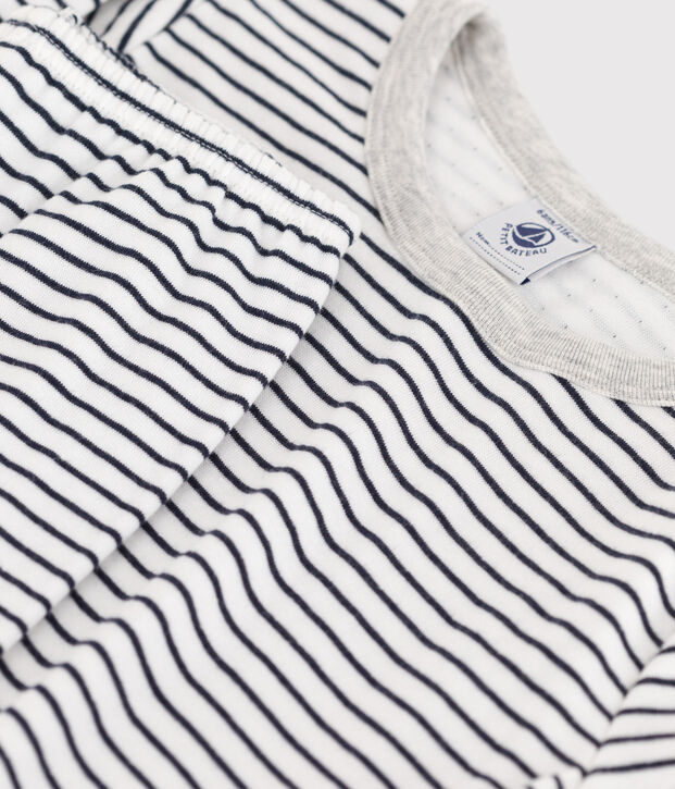 Pijama de t&uacute;bico a rayas para ni&ntilde;o/ni&ntilde;a blanco/azul