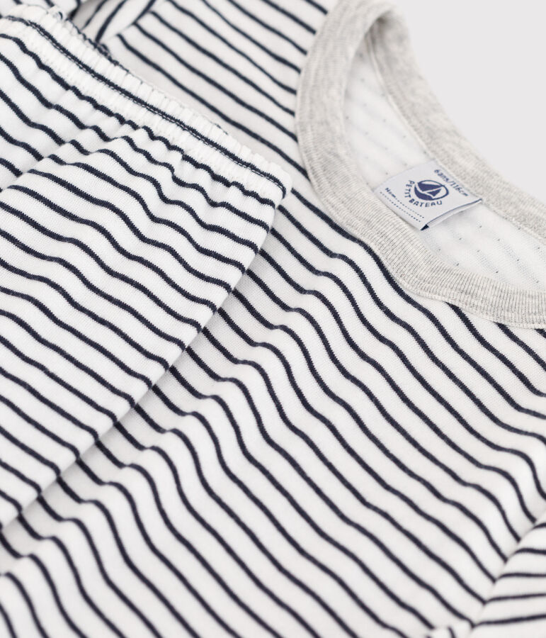 Pijama de t&uacute;bico a rayas para ni&ntilde;o/ni&ntilde;a blanco MARSHMALLOW/azul SMOKING