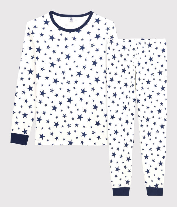 Pijama de algod&oacute;n con estrellas para ni&ntilde;o/ni&ntilde;a blanco/azul
