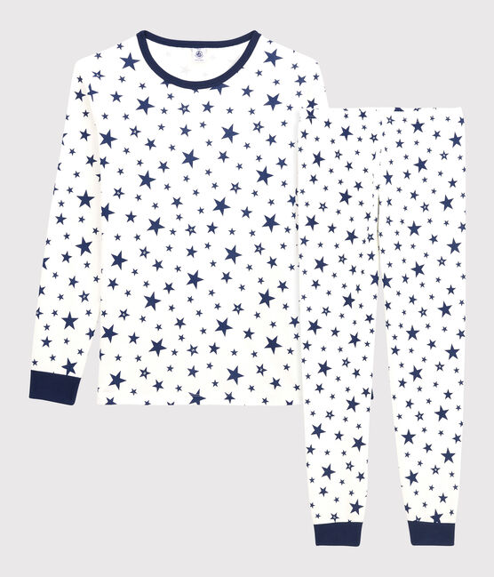 Pijama de algodón con estrellas para niño/niña blanco MARSHMALLOW/azul MEDIEVAL