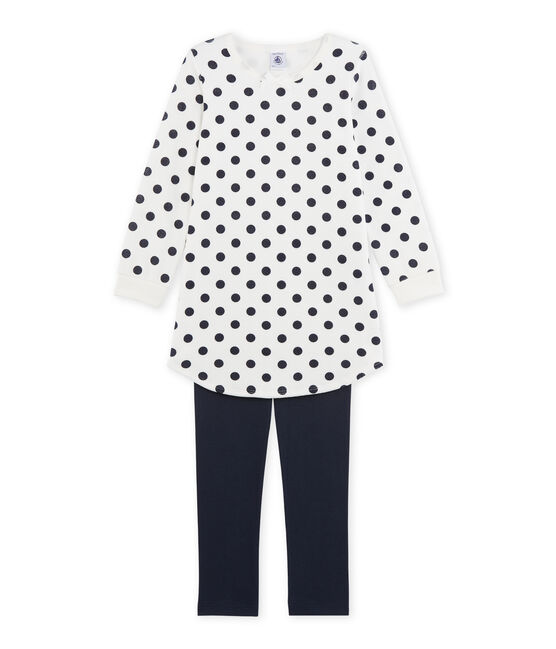 Camisón de terciopelo para niña azul SMOKING/blanco LAIT/ SMOKING