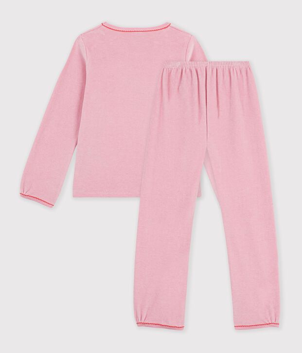 Pijama infantil de terciopelo con estampado de corazones rosa