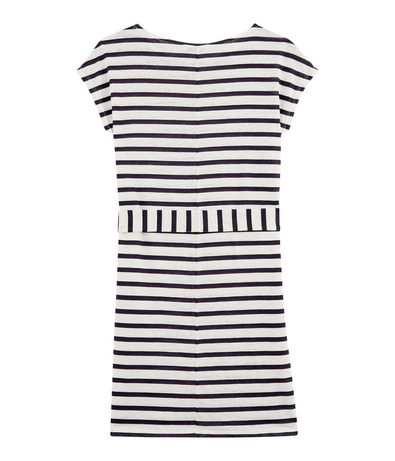 Vestido de lino de mujer blanco/azul