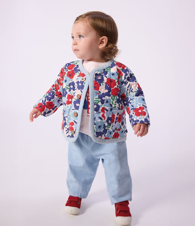 Chaqueta acolchada de algod&oacute;n para beb&eacute; con estampado de flores blanco/multicolor