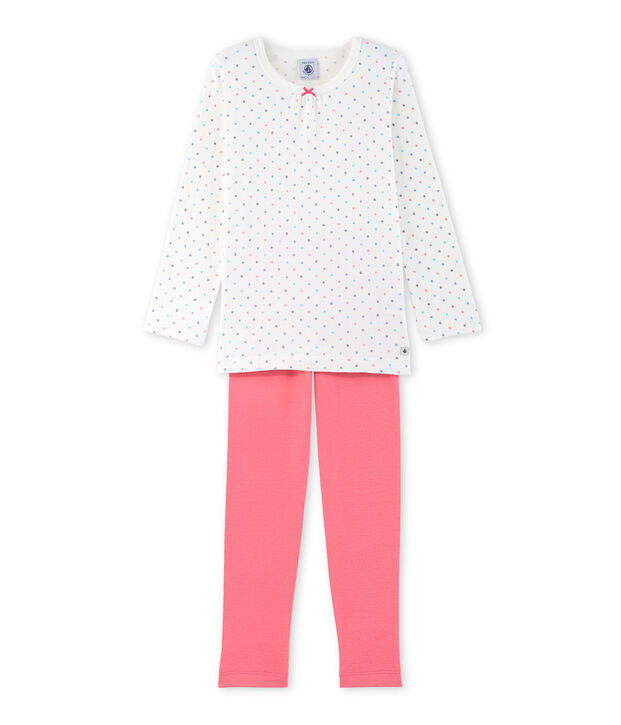 Pijama de lunares para ni&ntilde;a blanco/rosa/multicolor