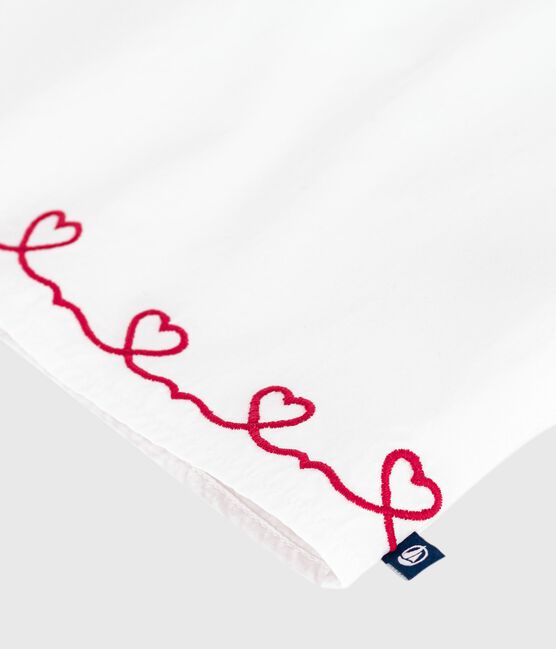 Blusa de popelina de algodón de manga corta con bordado de corazones para bebé blanco ECUME