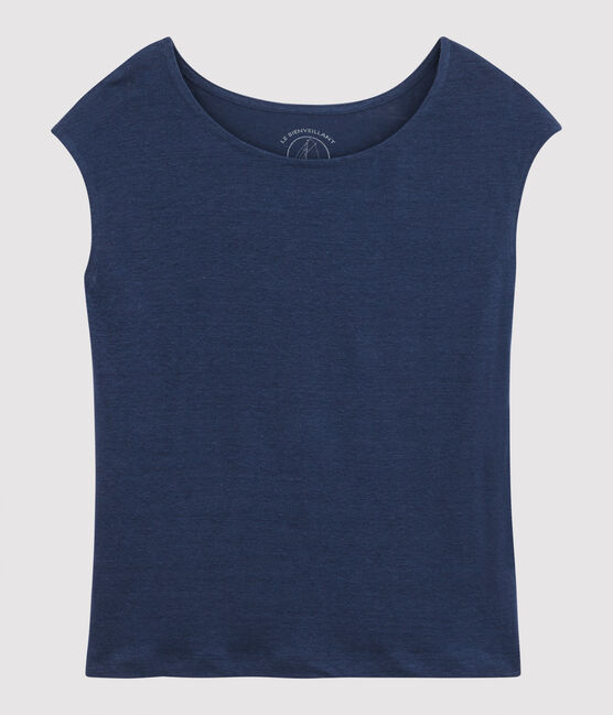 Camiseta de lino lisa de mujer azul MEDIEVAL