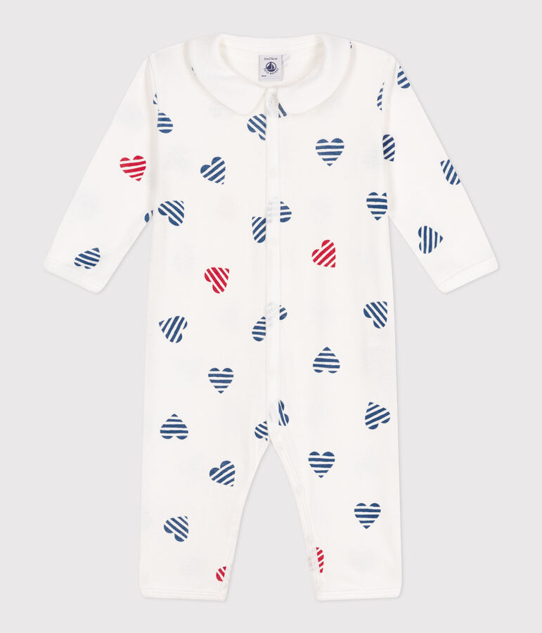 Pijama sin pies de algod&oacute;n con cuello con coraz&oacute;n a rayas para beb&eacute; blanco/multicolor
