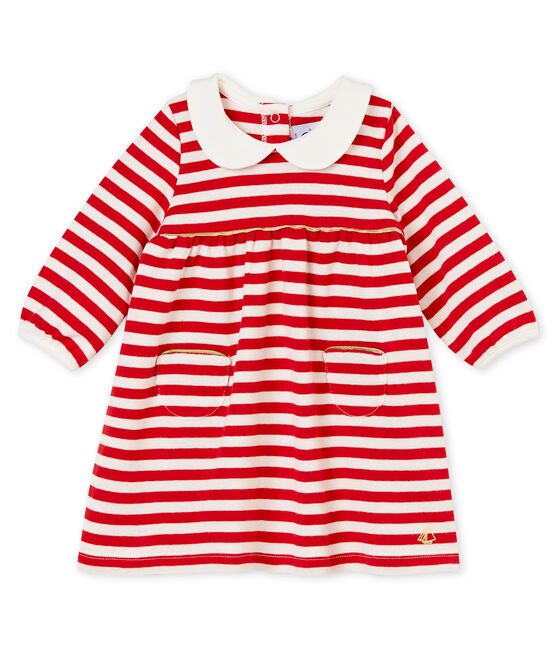Vestido a rayas con cuello para niña rojo TERKUIT/blanco MARSHMALLOW