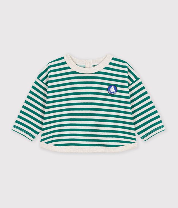 Camiseta de manga larga a rayas de algod&oacute;n para beb&eacute; verde/beige