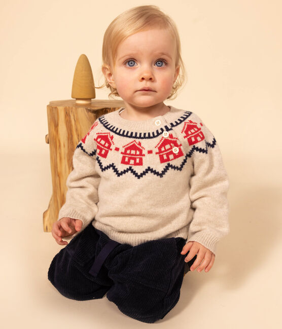 Jersey de jacquard de lana y algodón para bebé beige MONTELIMAR/blanco MULTICO