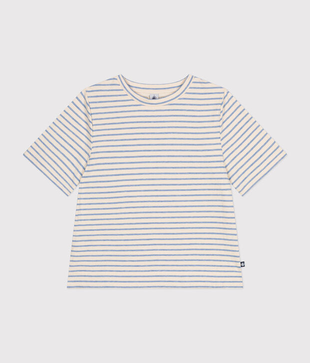 Camiseta Boxy de t&uacute;bico para mujer crudo/azul