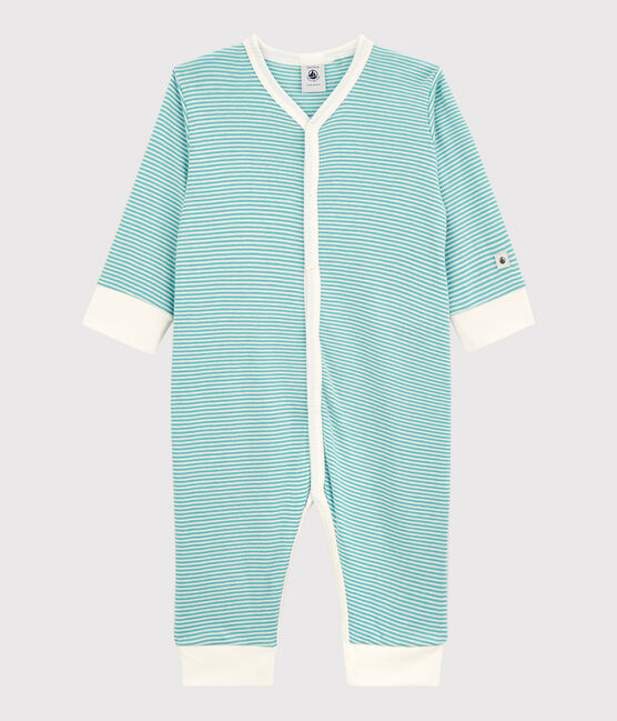 Pijama enterizo de rayas de algodón y lyocell azul MIROIR/blanco MARSHMALLOW