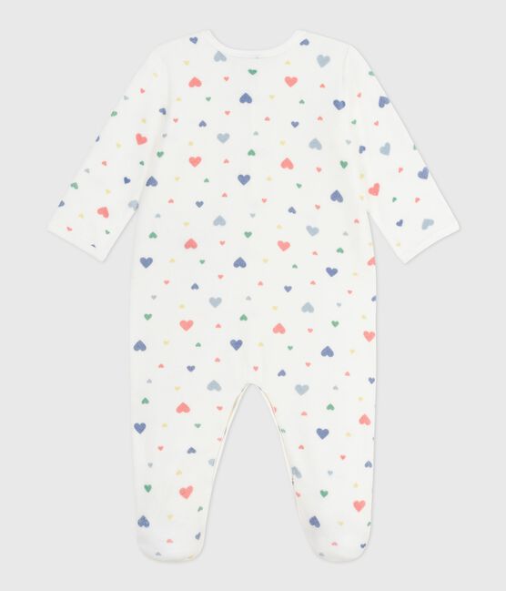 Pijama de terciopelo con estampado de corazones para bebé blanco MARSHMALLOW/blanco MULTICO
