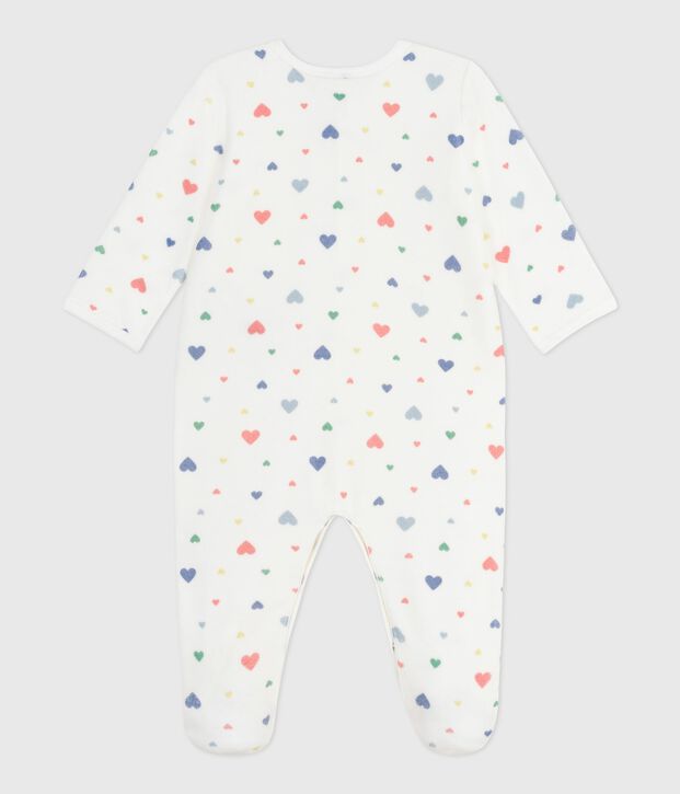 Pijama de terciopelo con estampado de corazones para beb&eacute; blanco/multicolor