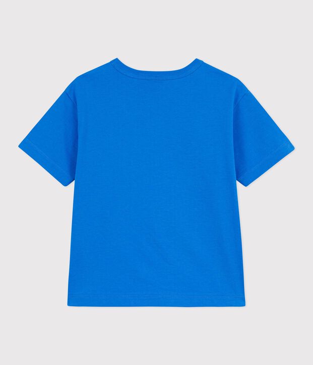 Camiseta infantil de manga corta de algod&oacute;n azul