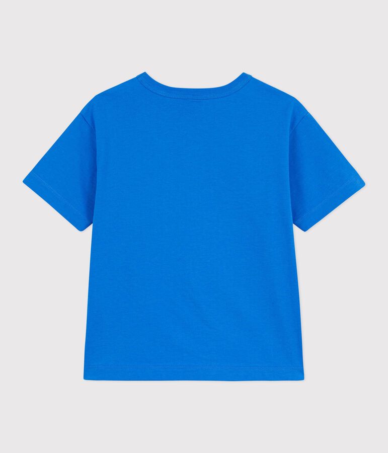 Camiseta infantil de manga corta de algod&oacute;n azul