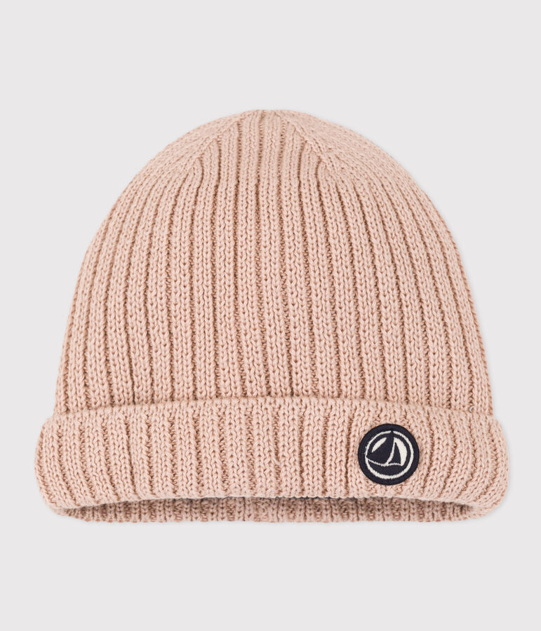 Gorro de punto tricotado con forro polar para beb&eacute; rosa