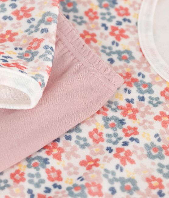Camisón y leggings infantiles de terciopelo con estampado de flores rosa JOLI/blanco MULTICO