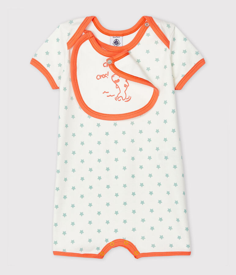 Pelele corto de punto para beb&eacute; de ni&ntilde;o blanco/azul