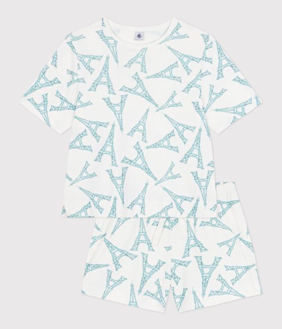 Pijama corto de algodón con estampado de torre Eiffel para mujer blanco MARSHMALLOW/blanco MULTICO