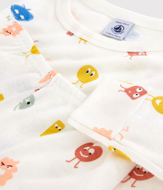 Pijama emociones de algodón y lyocell para niño/niña blanco MARSHMALLOW/blanco MULTICO
