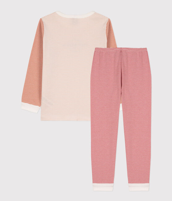 Pijama de algodón milrayas tricolor para niño/niña rosa SALINE/blanco MULTICO