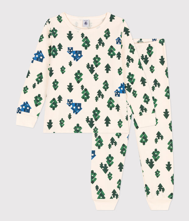 Pijama de felpa caba&ntilde;a para ni&ntilde;o/ni&ntilde;a crudo/multicolor