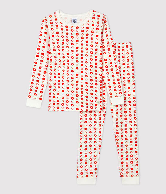 Pijama snugfit con estampado gráfico de niño/niña de algodón orgánico blanco MARSHMALLOW/ SPICY