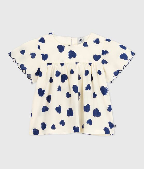 Blusa infantil de manga corta de popelina de algodón estampada azul MILK/ SOIR