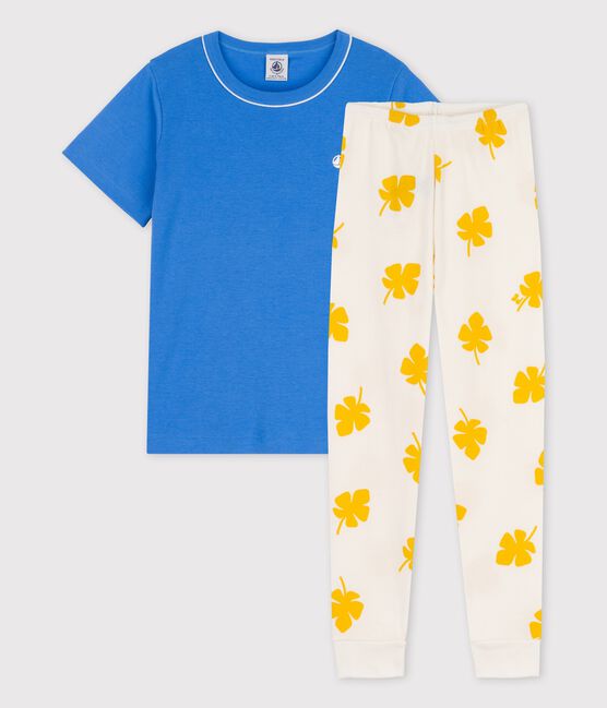 Pijama de manga corta de algodón de niño blanco MARSHMALLOW/blanco MULTICO