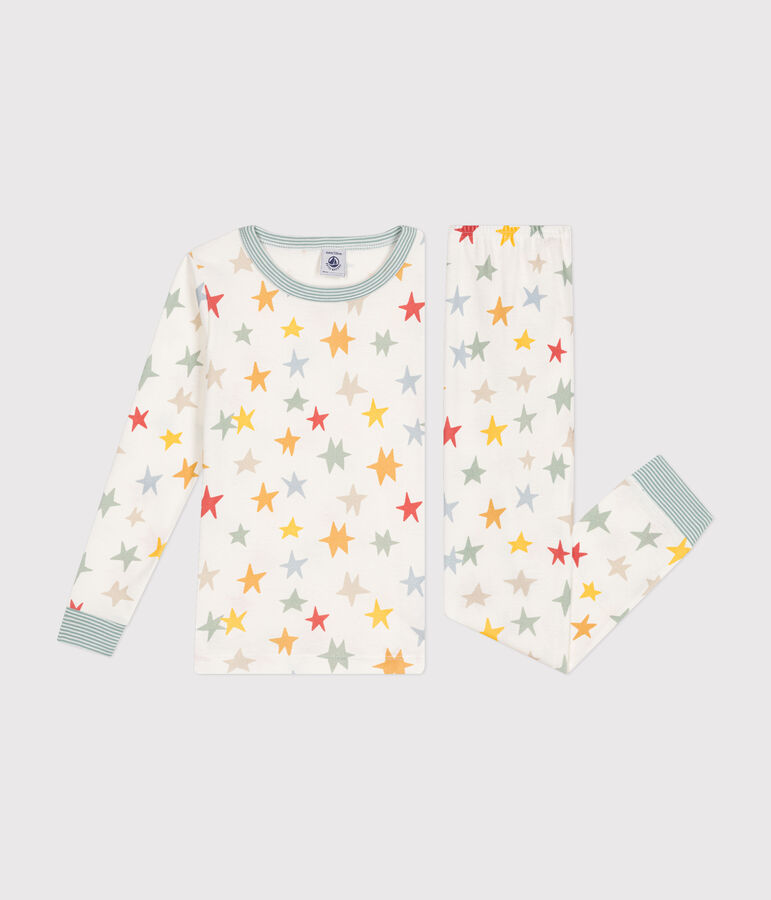 Pijama infantil ajustado de algod&oacute;n con estampado de estrellas blanco/multicolor