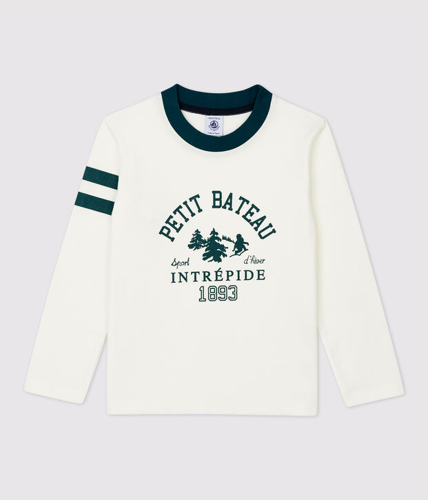 Camiseta de manga larga de algod&oacute;n de ni&ntilde;o blanco