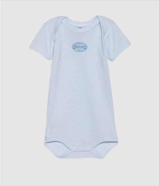 Body de manga corta milrayas para bebé niño azul FRAICHEUR/blanco ECUME