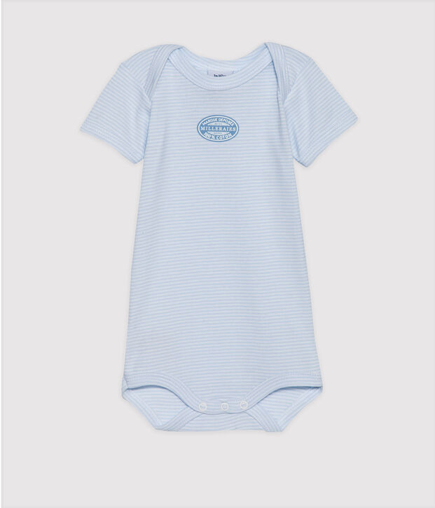 Body de manga corta milrayas para beb&eacute; ni&ntilde;o azul/blanco