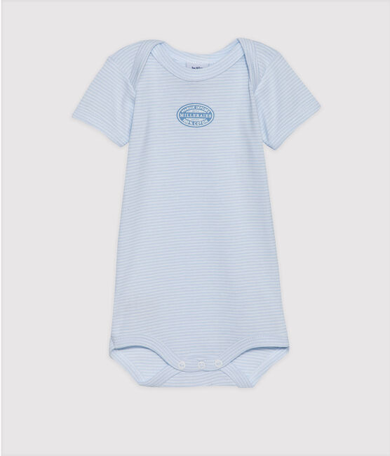 Body de manga corta milrayas para bebé niño azul FRAICHEUR/blanco ECUME