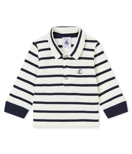 Polo a rayas marineras para bebé niño blanco MARSHMALLOW/azul SMOKING