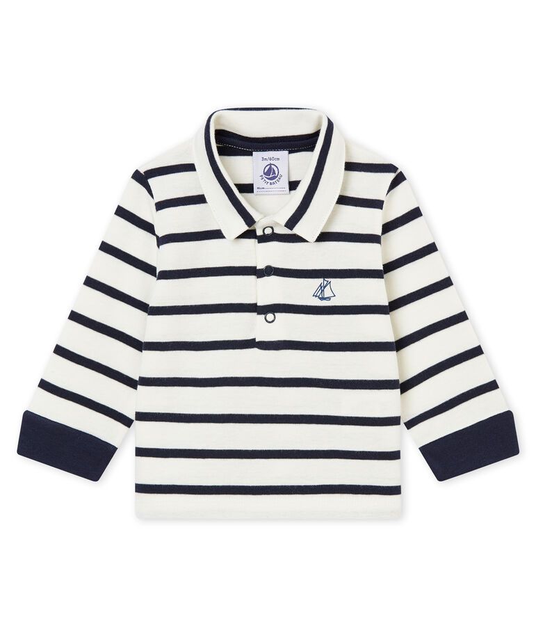 Polo a rayas marineras para beb&eacute; ni&ntilde;o blanco/azul
