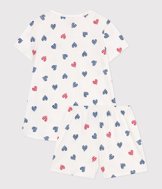 Pijama corto infantil de algodón con estampado de corazones blanco MARSHMALLOW/blanco MULTICO
