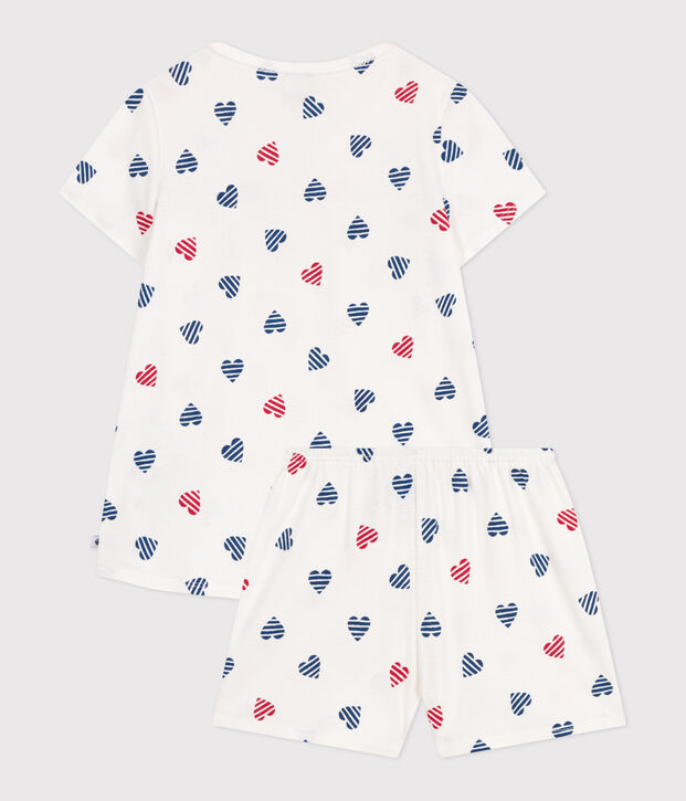 Pijama corto infantil de algod&oacute;n con estampado de corazones blanco/multicolor