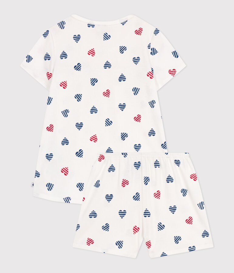 Pijama corto infantil de algod&oacute;n con estampado de corazones blanco/multicolor
