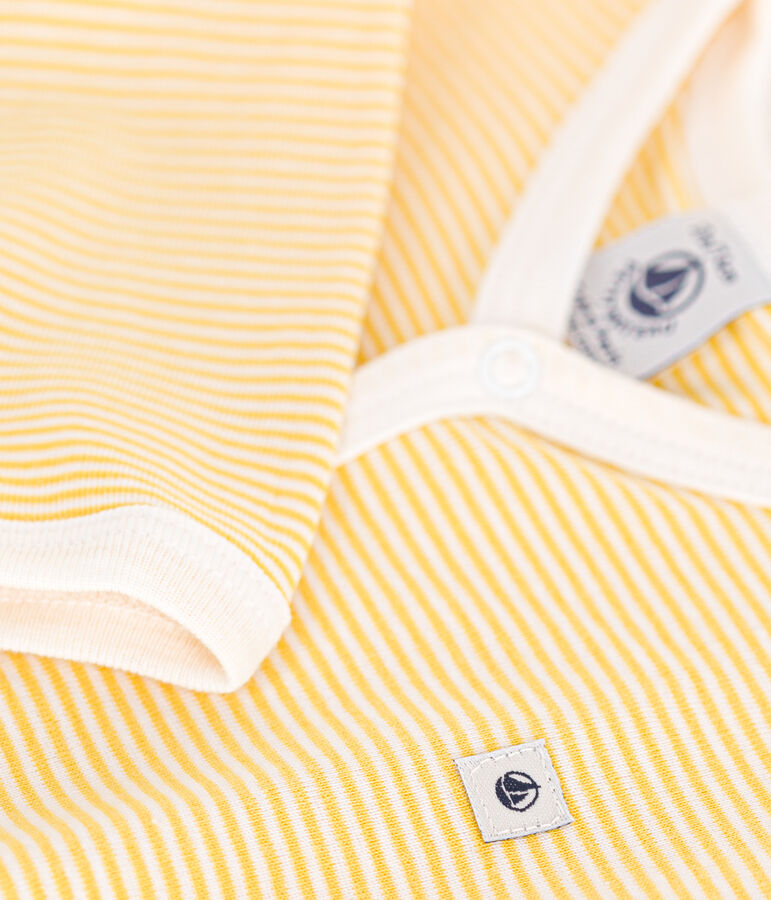 Pijamas de beb&eacute; de manga larga sin pies de algod&oacute;n amarillo/blanco