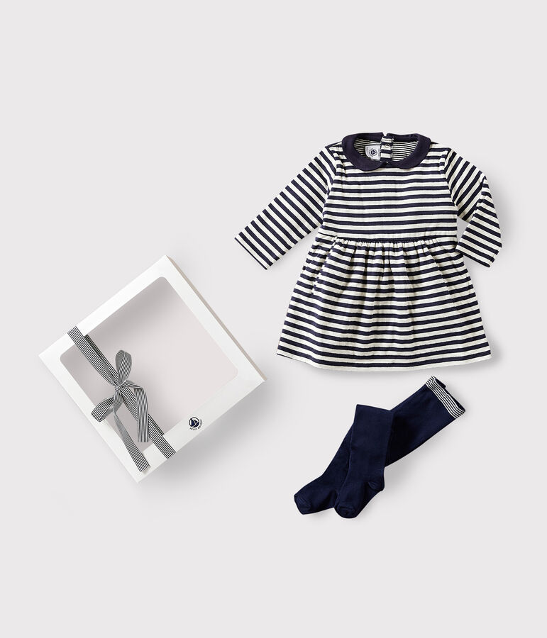 Estuche regalo para beb&eacute; con vestido y leotardos multicolor