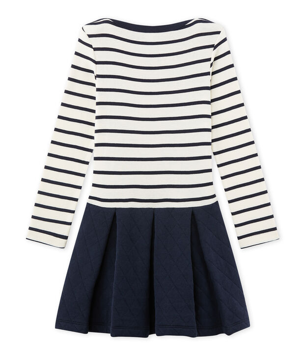 Vestido bi-materia para ni&ntilde;a blanco/azul
