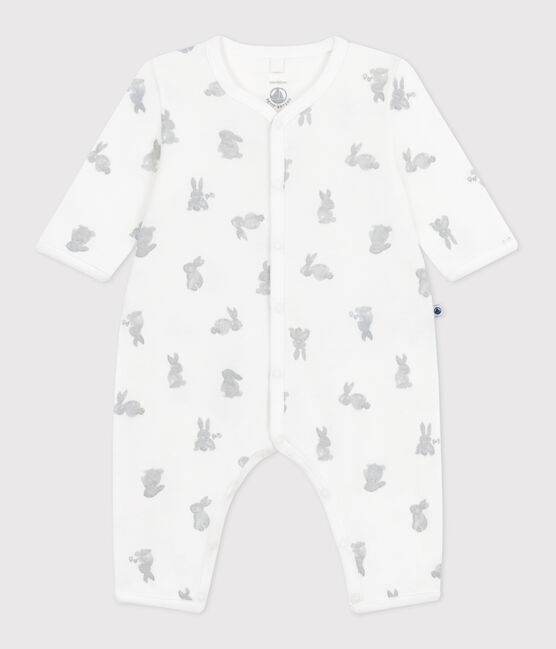 Pijama sin pies de algodón con estampado de conejo para bebé blanco MARSHMALLOW/gris GRIS