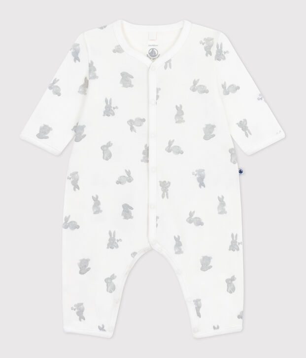 Pijama sin pies de algod&oacute;n con estampado de conejo para beb&eacute; blanco/gris