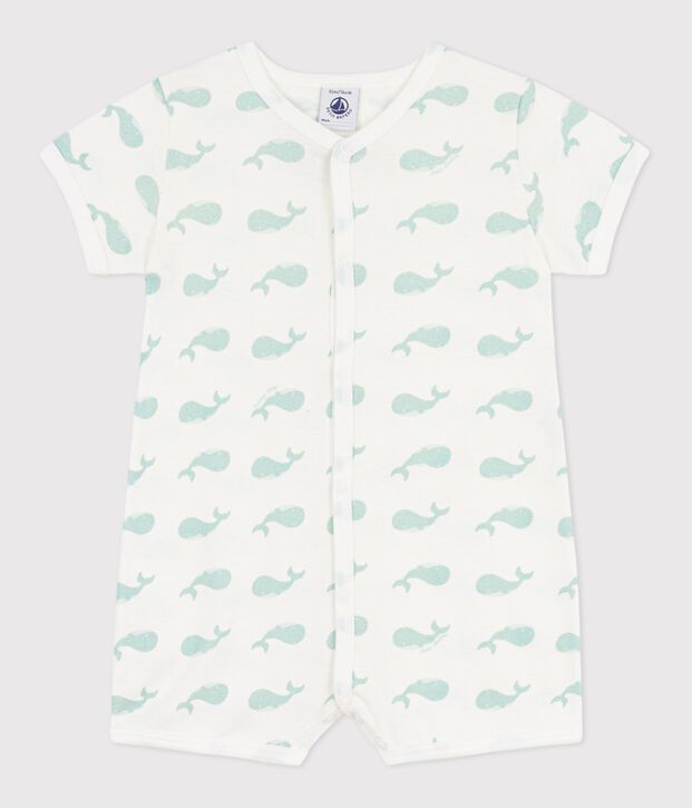 Mono corto de algod&oacute;n con estampado de ballena para beb&eacute; blanco/azul