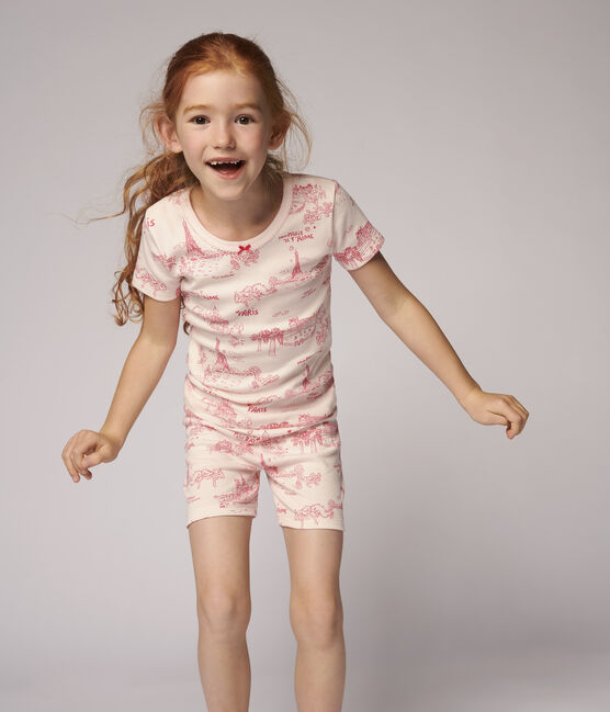 Pijama corto snugfit de tela de Jouy París de algodón de niña rosa FLEUR/rosa GROSEILLER