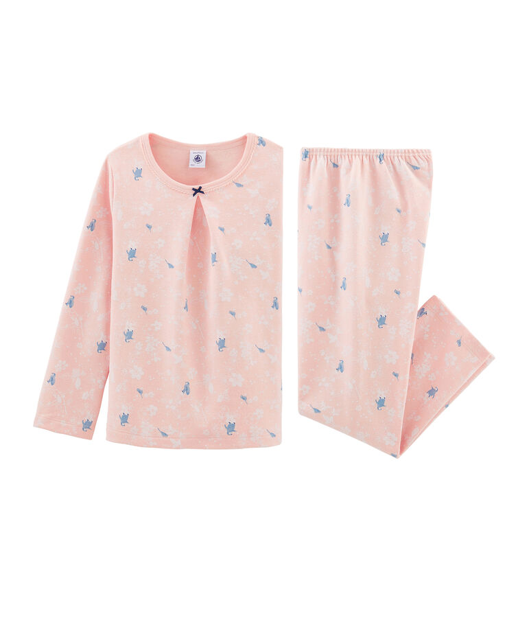 Pijama rosa con estampado de ping&uuml;inos para ni&ntilde;a y de punto de doble cara. rosa MINOIS/blanco MULTICO